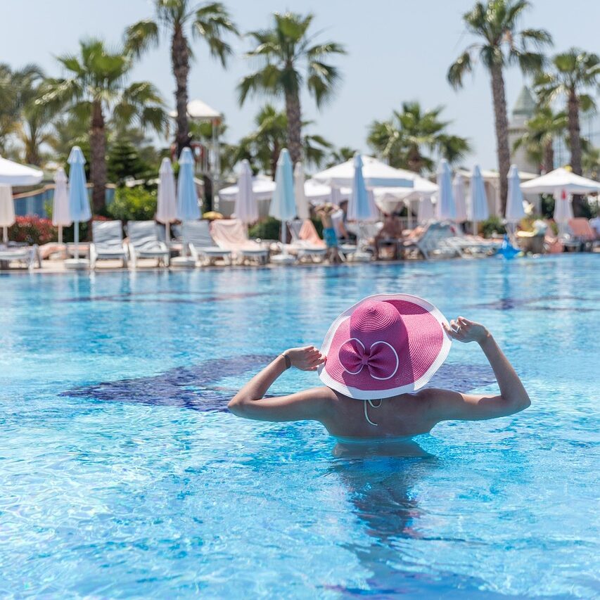 woman, swimming pool, resort, nature, vacation, holiday, leisure, summer